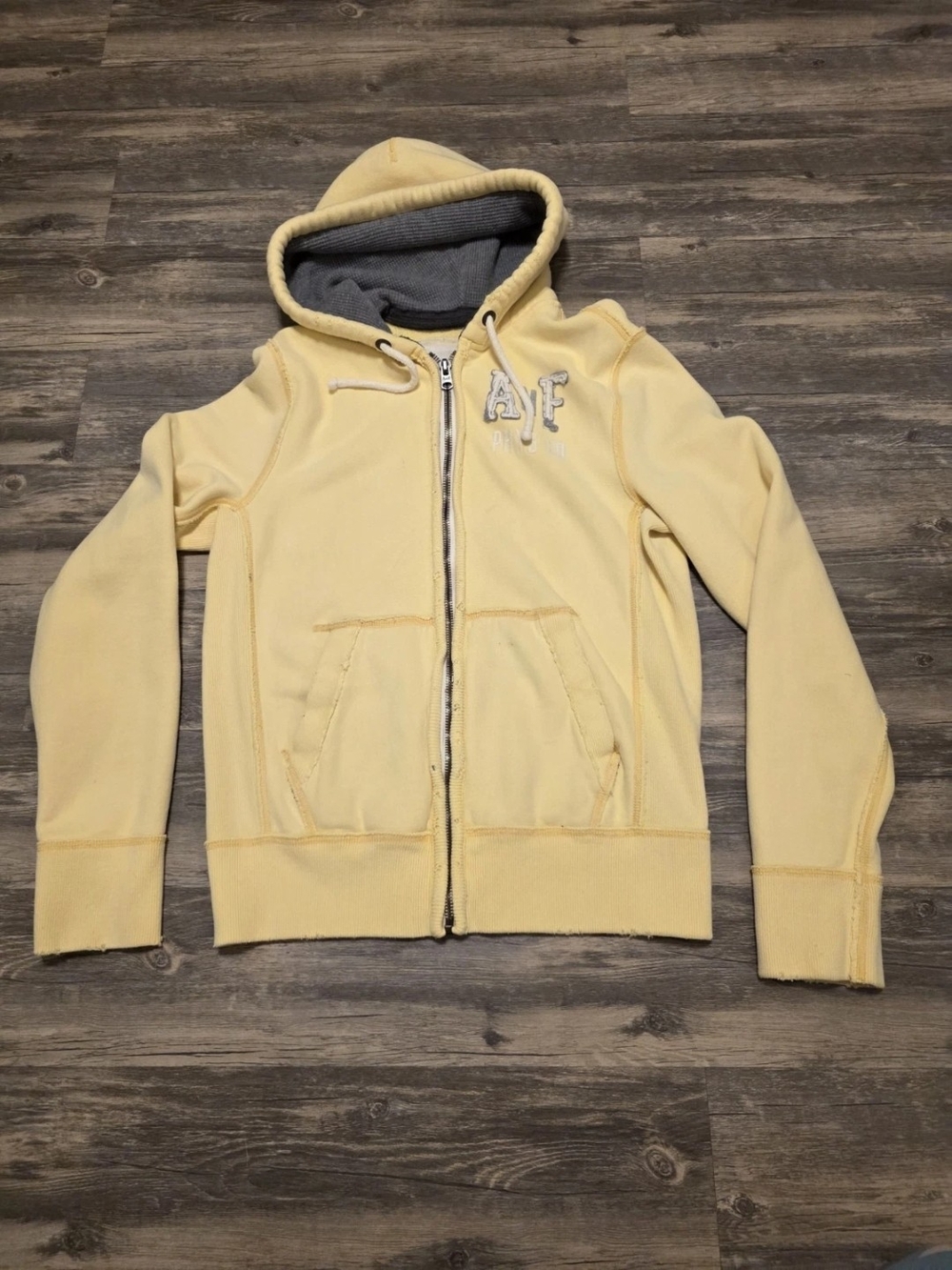 Vintage Abercrombie & Fitch Yellow Full Zip Up Hoodie Long Sleeve. SZ Large Y2K